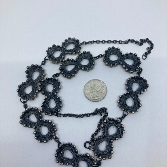 Vtg 1960 LARIN ? VIDAL ? pewter modernist brutalist 26" necklace - Picture 2 of 3